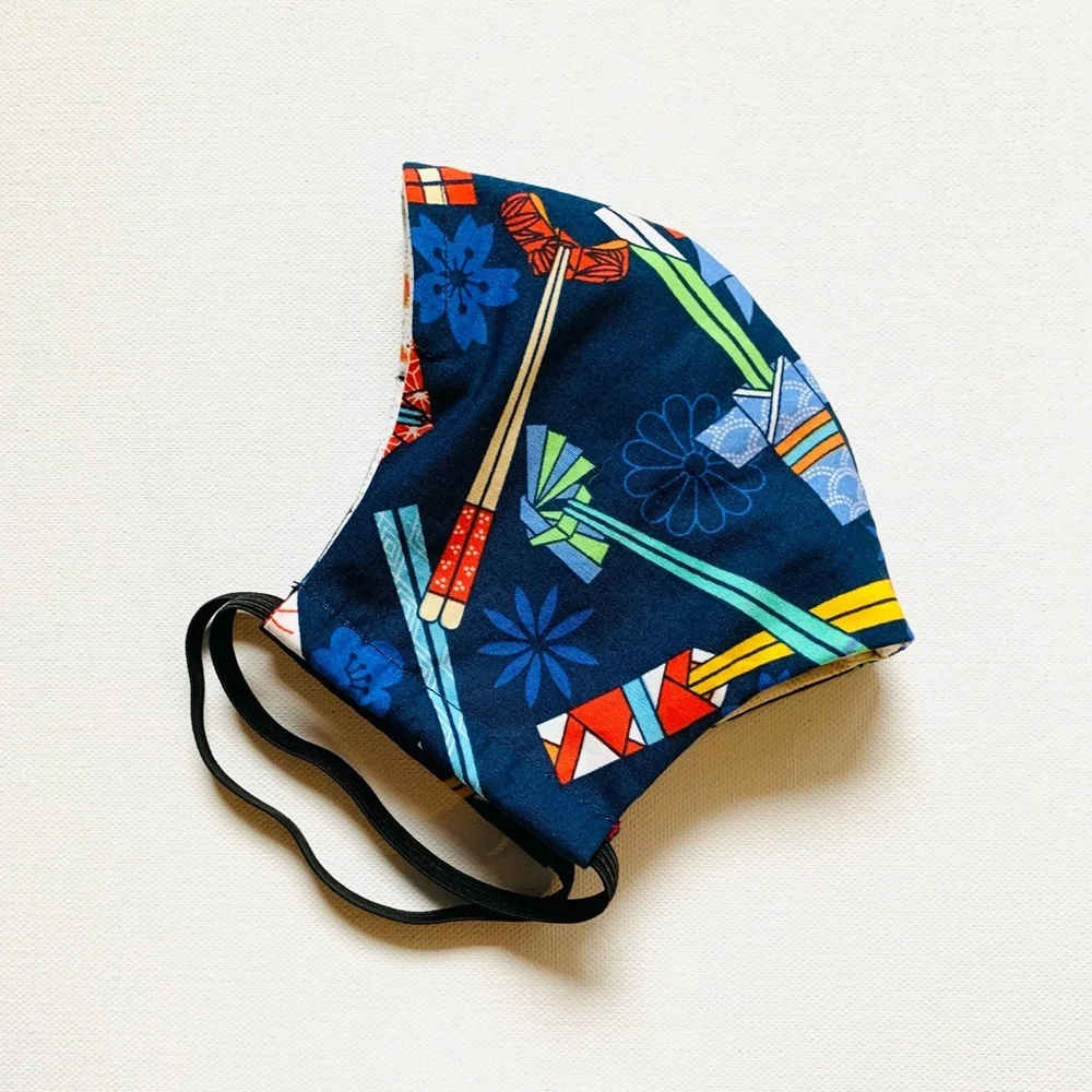 NEW Handmade Navy Blue Chopstick Print Face Mask